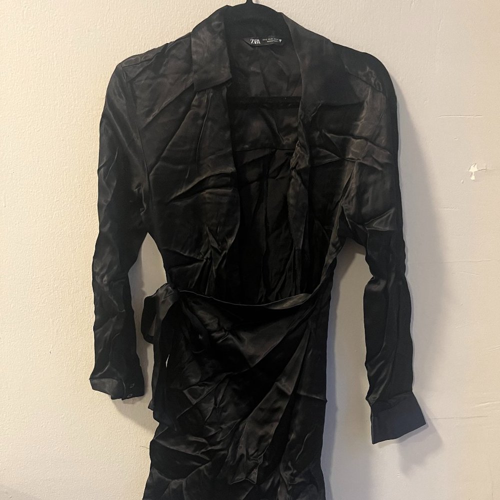 Zara Black Satin Wrap Dress